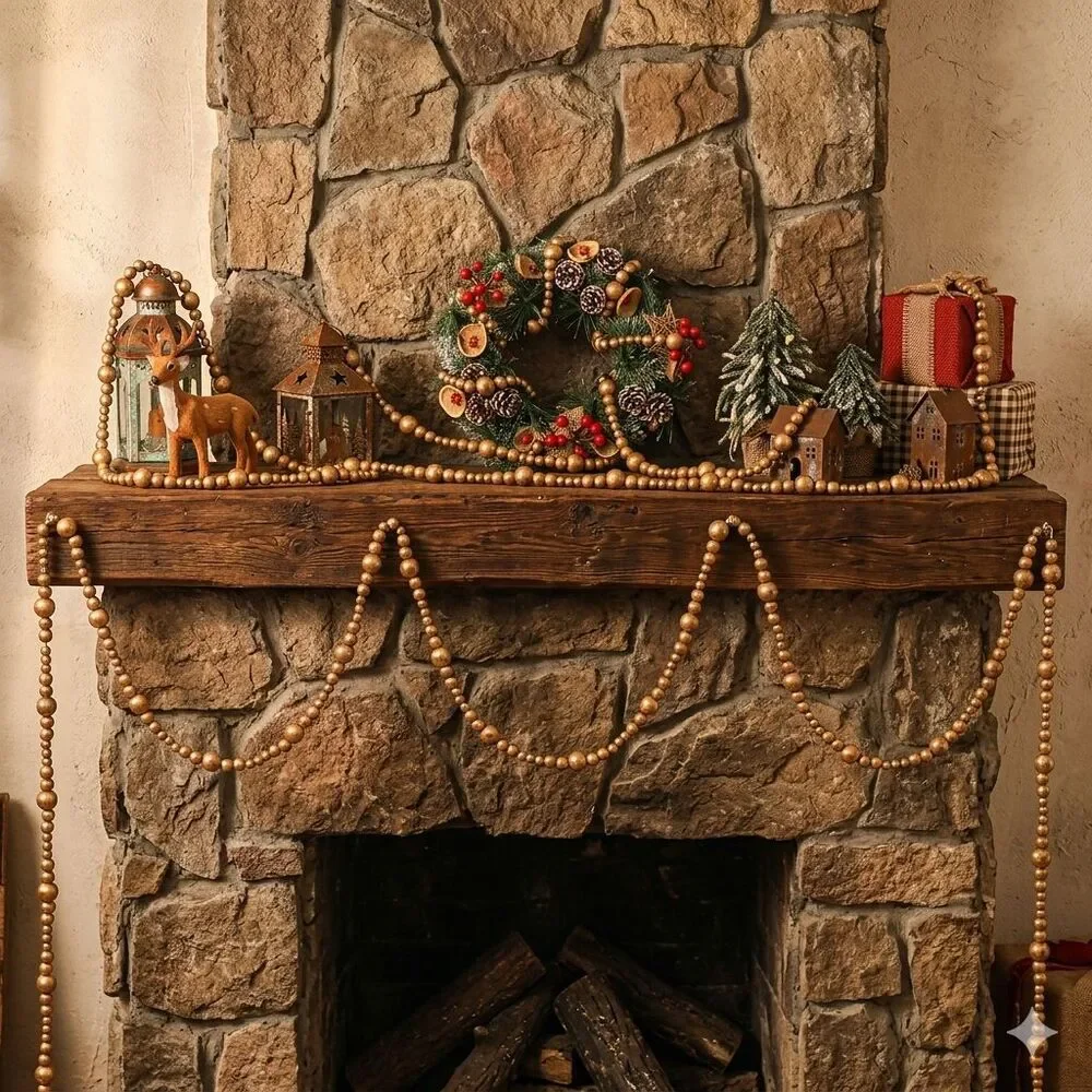 72 ft Antique Gold Wood Bead Garland 4pc Christmas Tree Farmhouse Rustic Decor